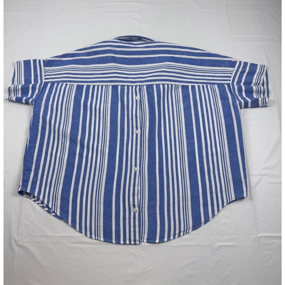 Madewell Courier Popover Shirt XL Blue White Stripe Linen Blend Button Back Top - Picture 10 of 10